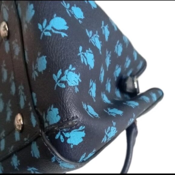 Like New Coach Badlands Margot Blue Navy Floral Satchel Carryall Women Purse Bag - Picture 6 of 15